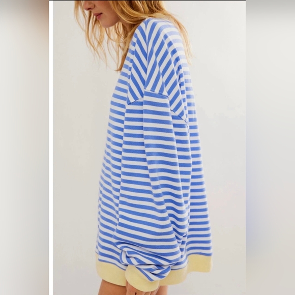 WE THE FREE Free People Classic Pullover Sweatshirt in Blue Combo Size XL - Picture 3 of 14